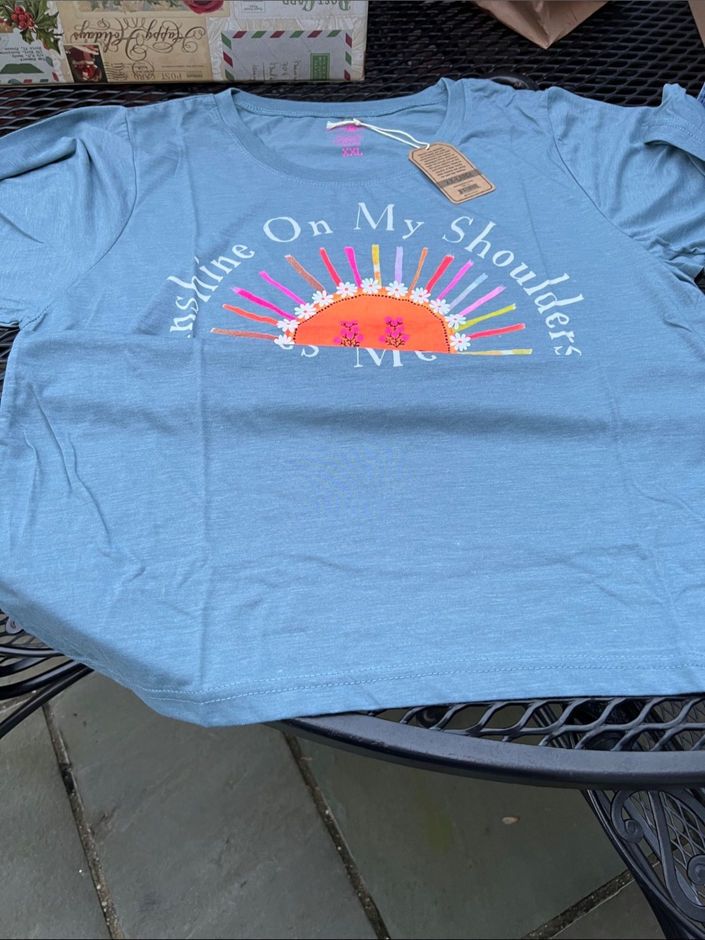 NATURAL LIFE Light Blue Tee with Orange Smiley Sun and Pink Rays, NWT, XXL - Picture 2 of 4